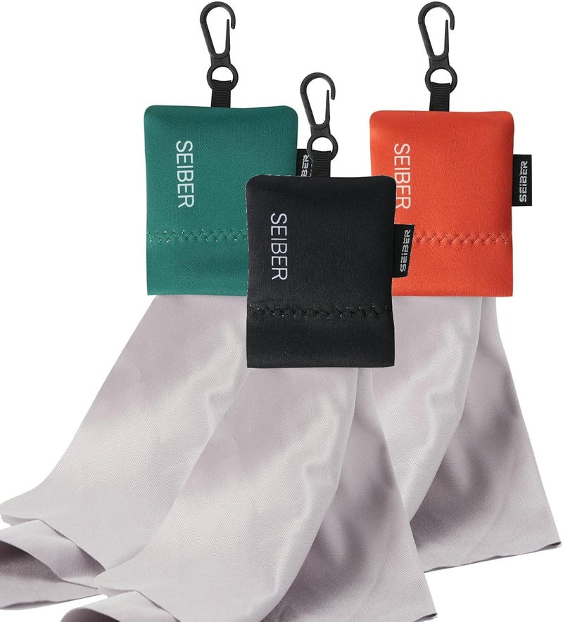 SEIBER Eyeglass Cleaning Microfiber Cloth - with Neoprene Pouch | 7 x 7 inch Glasses Cleaning Cloth for Sunglasses,Laptops, Cameras,Screen | Self-Closing Bottom(3PCS,BK OR GRN) - Image 1